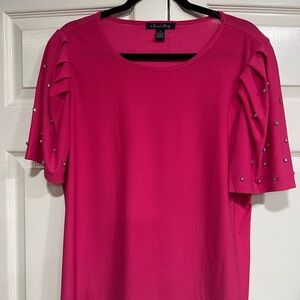 Women's Pink Blouse w/Rhinestone Covered Short Sleeves Size XL NWOT